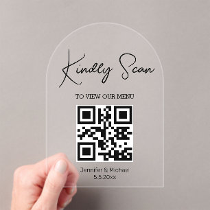 minimal qr code digital menu wedding arch  acrylic invitations