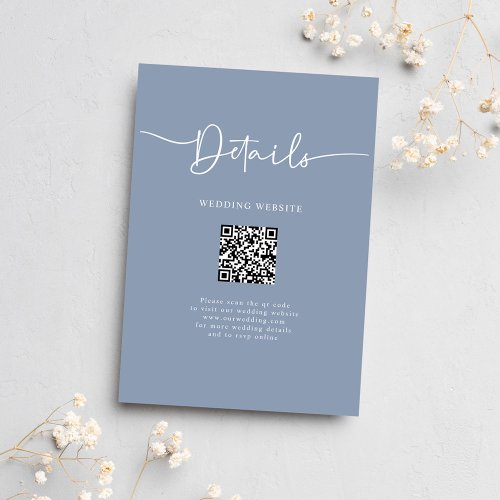 Minimal QR Code Dusty Blue Wedding Details Enclosure Card