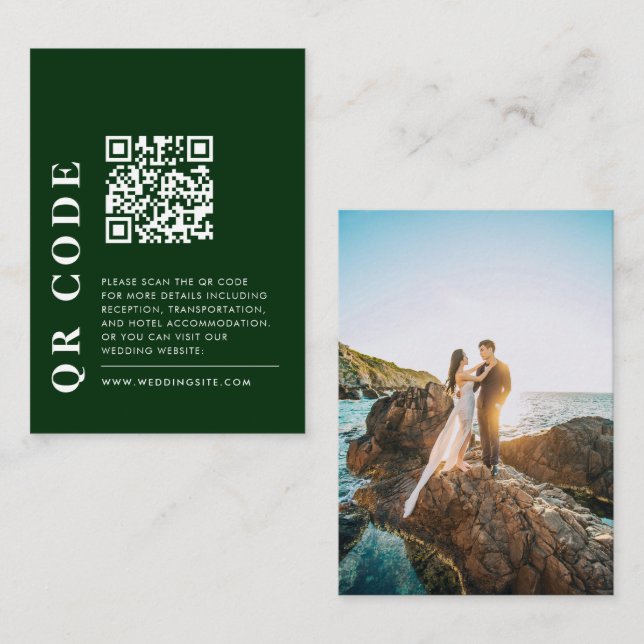 Minimal QR Code Emerald Green Wedding Detail Photo Enclosure Card (Front/Back)