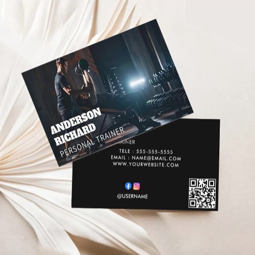 Minimal QR Code  Personal Trainer Fitness Photo  Business Card