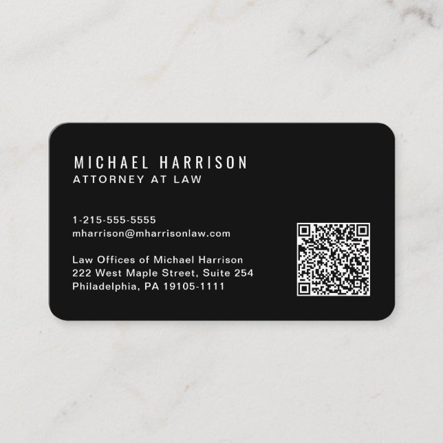 Minimal QR Code Professional Black Business Card (Front)