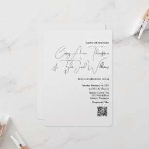 Minimal QR code Wedding Invitation Pearl Shimmer