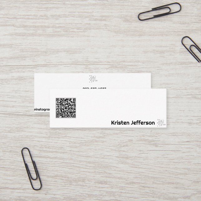 Minimal QR Code White Simple Star Mini Business Card (Front/Back In Situ)