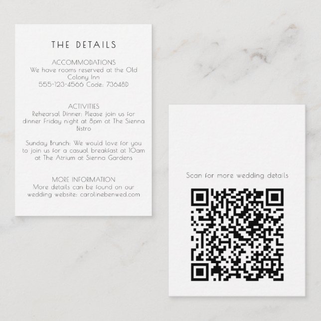 Minimal QR Wedding Details Modern Editorial Style Enclosure Card (Front/Back)