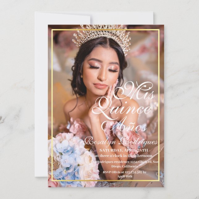 Minimal Quinceanera Elegant Photo Invitation (Front)