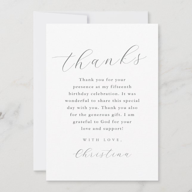 Minimal Quinceanera Thank You Script Invitation (Front)