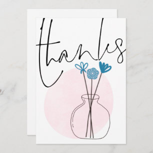 Minimal Quirky Flowers Vase Script Thanks Thank You Card
