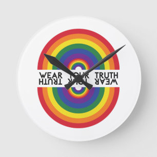 Minimal Rainbow Arch Modern Colorful Statement Round Clock