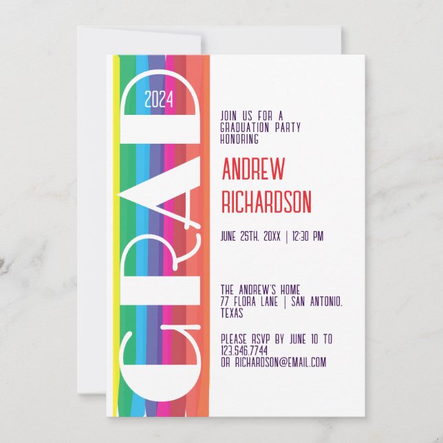 Minimal Rainbow Class of Year Graduation  Announcement (Front)