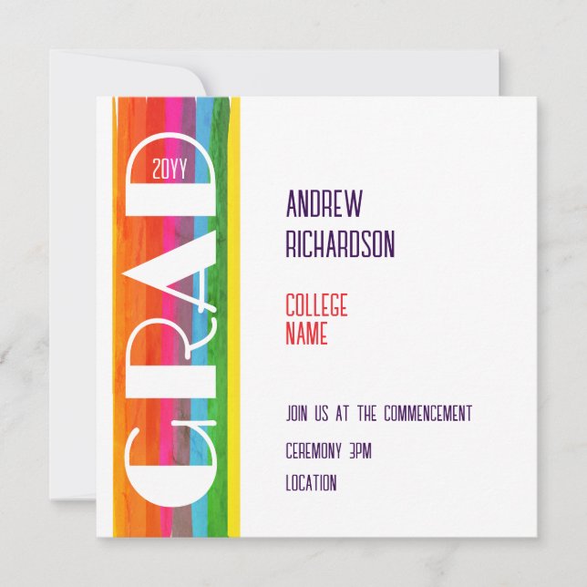 Minimal Rainbow Class of Year Graduation Flat Card (Front)