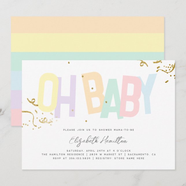 Minimal Rainbow Gender Neutral Oh Baby Shower Invitation (Front/Back)