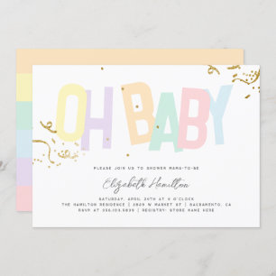 Minimal Rainbow Gender Neutral Oh Baby Shower Invitation