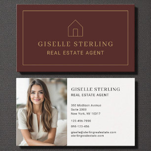 Minimal Real Estate Agent Burgundy House Photo Business Card