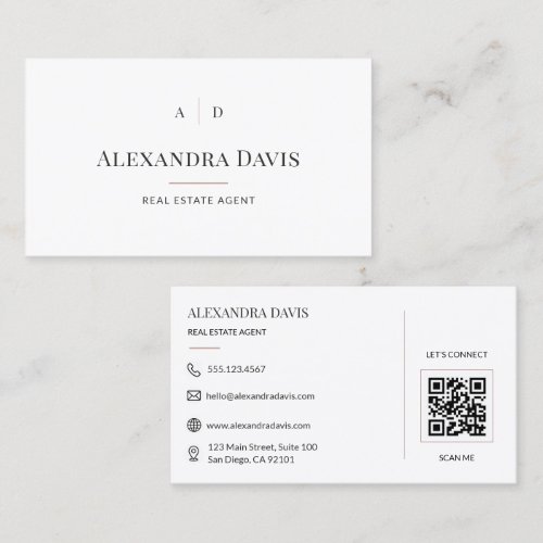 Minimal Real Estate Agent QR Code Business Card