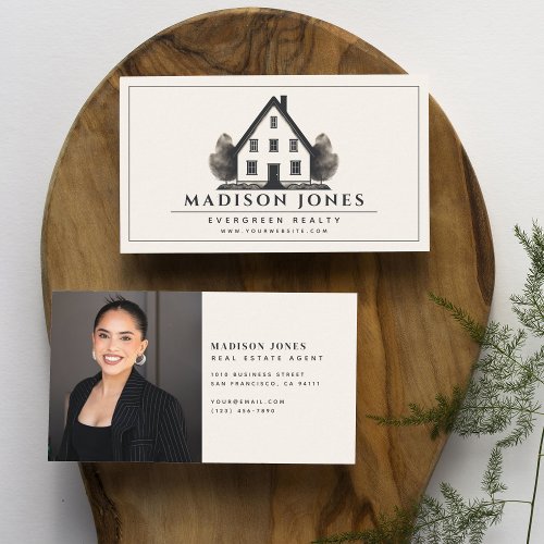 Minimal Real Estate Agent Rustic House Photo Business Card