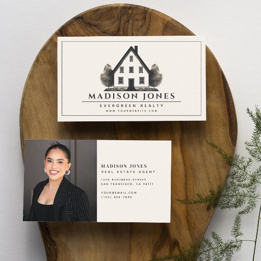 Customizable Minimal Real Estate Agent Rustic House Photo Business Card