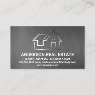 Minimal Real Estate Logo Grey Texture Business Card