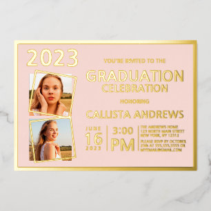Minimal Real Gold Foil Frame Photo Graduation Foil Invitation