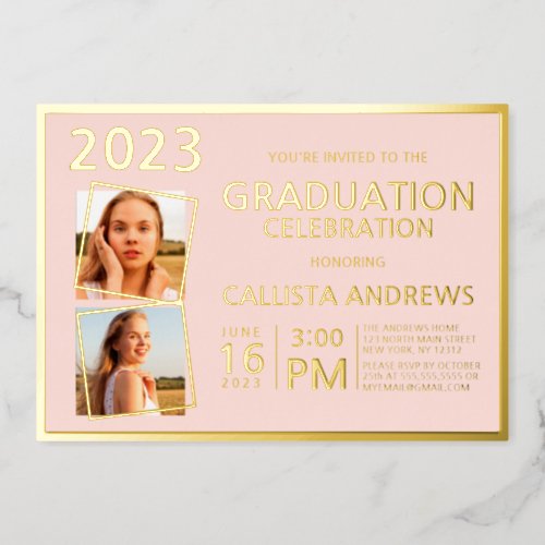 Minimal Real Gold Foil Frame Photo Graduation Foil Invitation