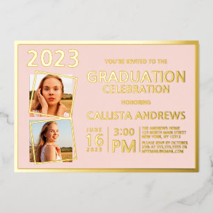 Minimal Real Gold Foil Frame Photo Graduation Invitation