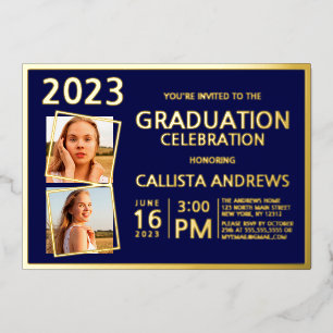 Minimal Real Gold Foil Frame Photo Graduation Invitation