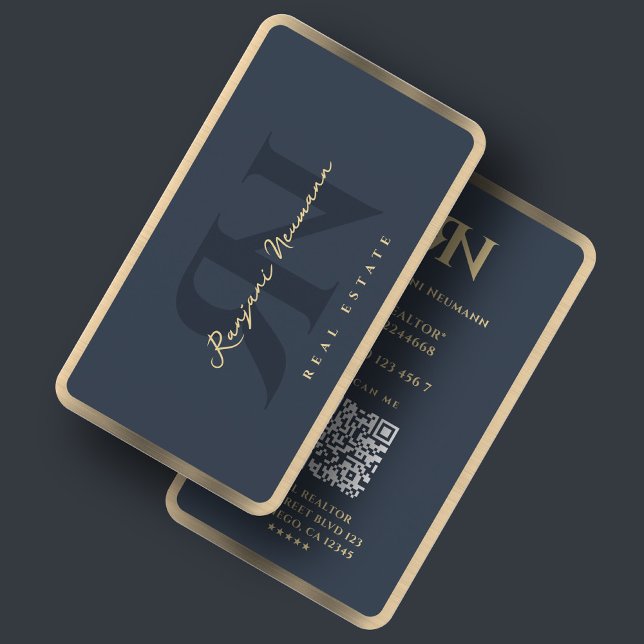 Minimal Realtor Charcoal Blue Faux Gold Border Business Card (Minimal Realtor Charcoal Blue Faux Gold Border Business Card
)