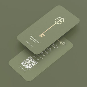 Minimal Realtor Mortgage Attorney Notary Key Sage  Business Card
