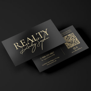 Minimal Realtor Mortgage Real Estate Black Gold Foil Business Cards