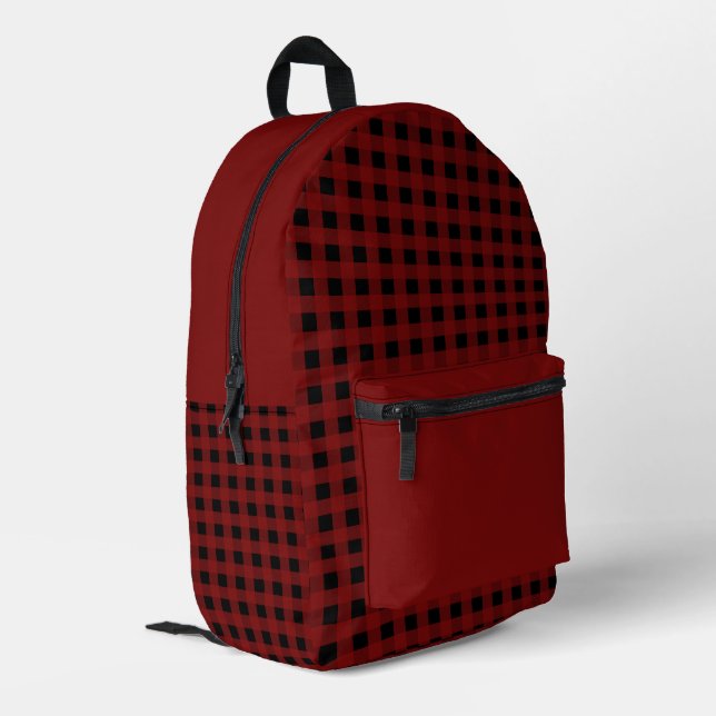 Minimal Red and Black Plaid Pattern Printed Backpack (Back Corner Left)