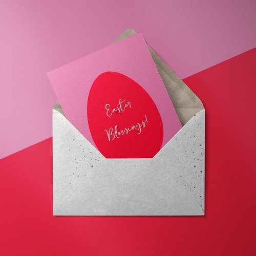 Minimal red and pink egg Easter Blessings Holiday Card