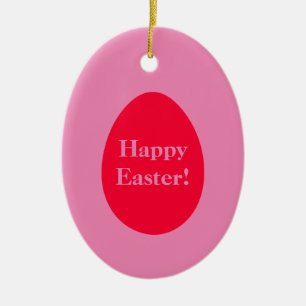 Minimal red and pink egg Easter Ceramic Ornament