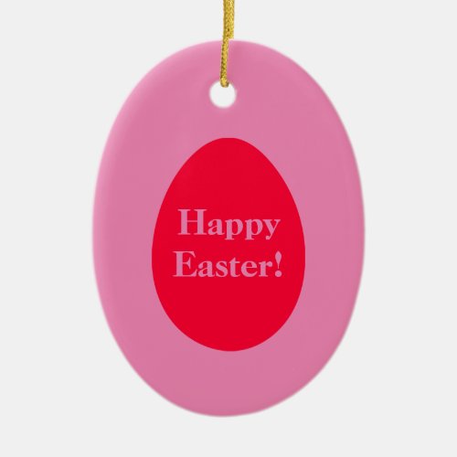 Minimal red and pink egg Easter Ceramic Ornament