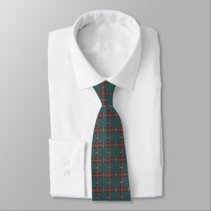 Minimal Red And White Plaid On Dark Green Neck Tie