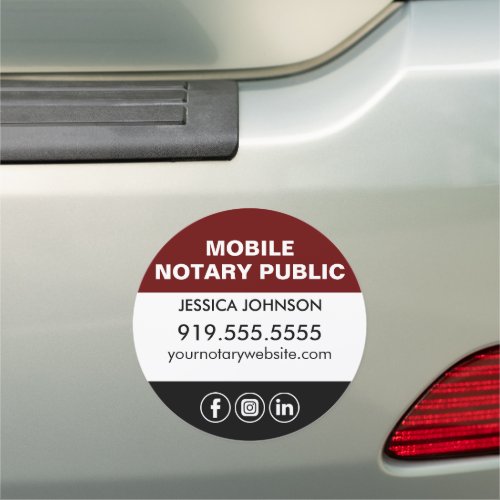 Minimal Red Black Mobile Notary Marketing Round  Car Magnet