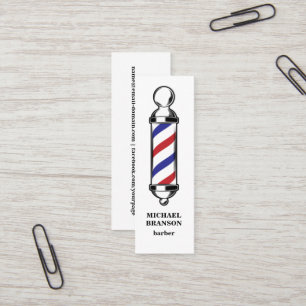 Minimal Red Blue Barber Shop Hair beard Business Mini Business Card