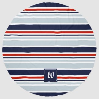 Minimal Red Blue Grey Stripes Pattern Monogrammed