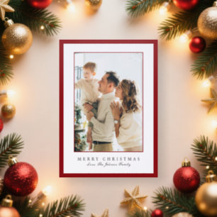Minimal Red Border Elegant Christmas Letterpress Photo Cards