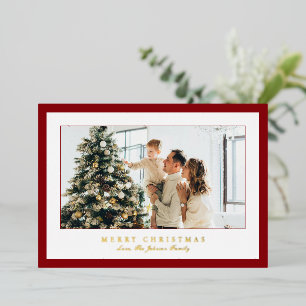 Minimal Red Border Photo Elegant Christmas Foil Holiday Card