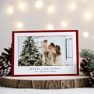 Minimal Red Border Photo Elegant Christmas Holiday Card