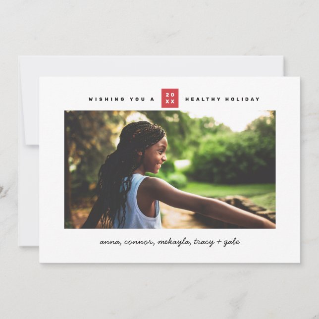 Minimal Red Box Photo Holiday Card (Front)