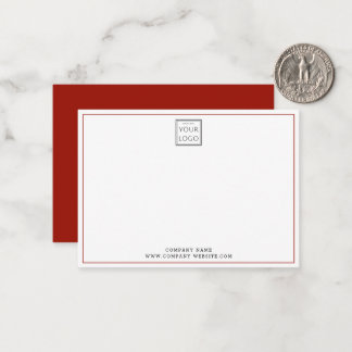 Minimal Red Business Logo Company Name Note Card