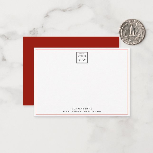 Minimal Red Business Logo Company Name  Note Card (Front/Back In Situ)