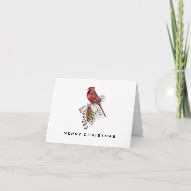 Minimal Red Cardinal Merry Christmas Card (Front)
