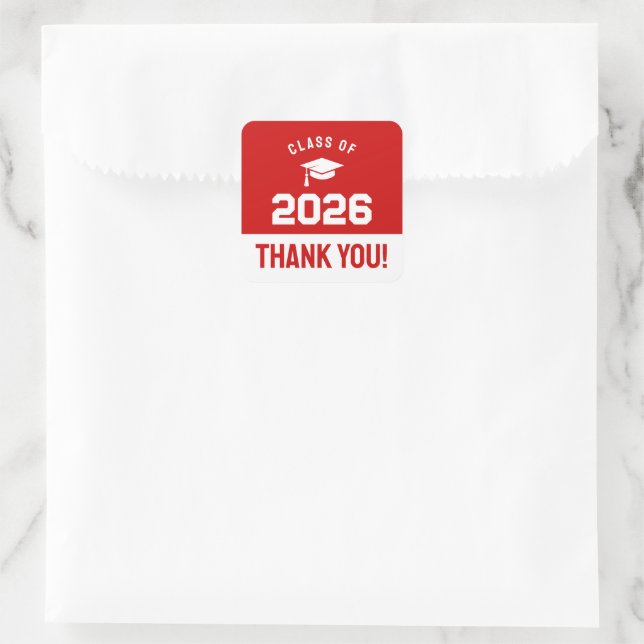 Minimal Red Class of 2026 Thank You Square Sticker (Bag)