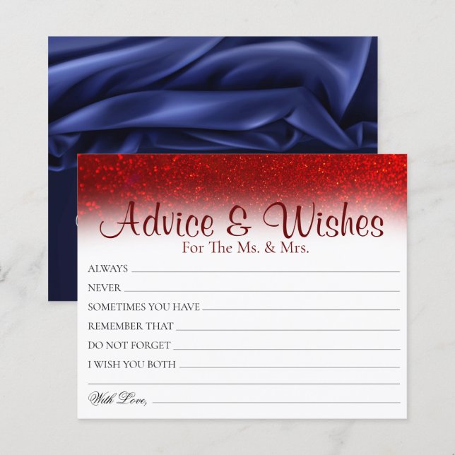 Minimal Red Glitter Wedding Advice Wishes Cards (Front/Back)