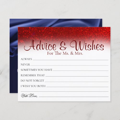Minimal Red Glitter Wedding Advice Wishes Cards