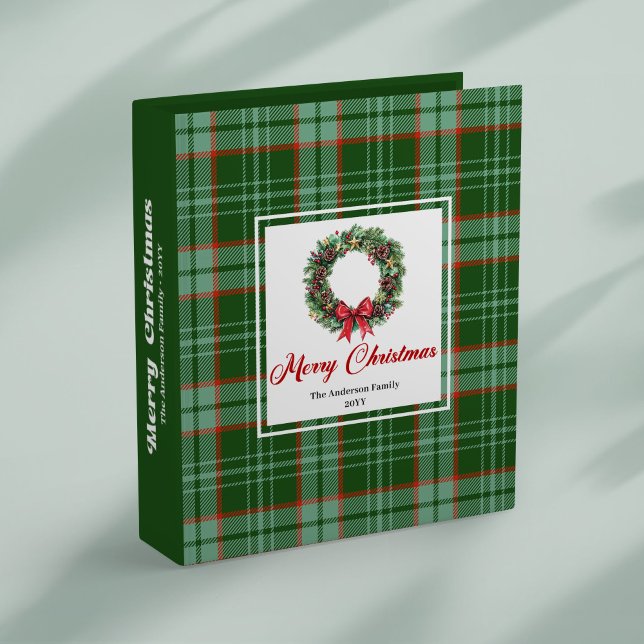 Minimal red green plaid pine wreath ring binder (Minimal red green plaid pine wreath ring binder)