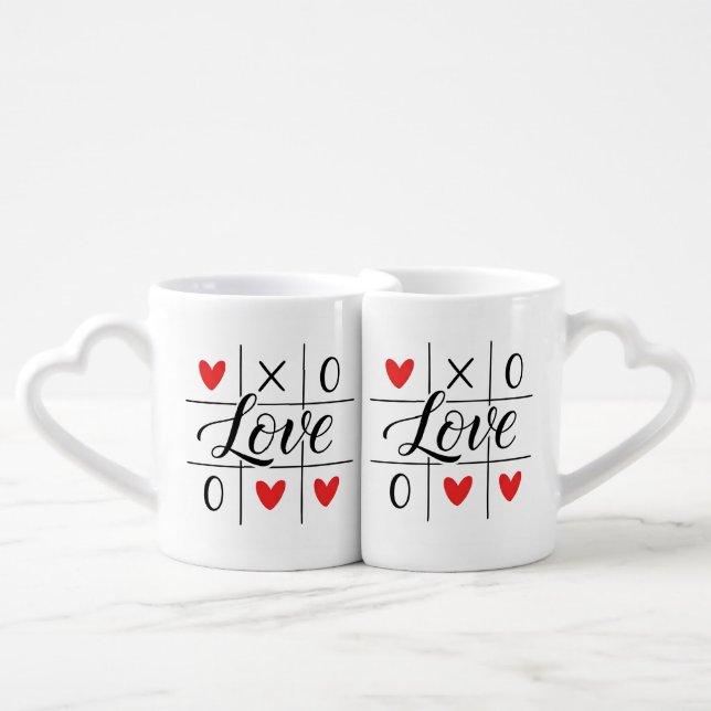Minimal Red Hearts Love Couple Mug (Front Nesting)