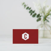 Minimal red hexagon monogramed business cards (Standing Front)