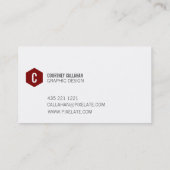 Minimal red hexagon monogramed business cards (Back)